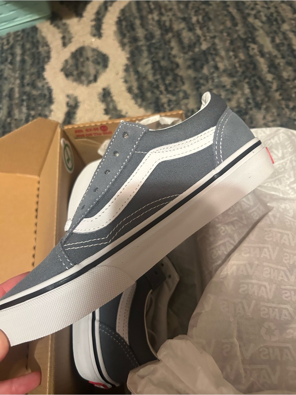 Vans Kids' Gray Canvas Old Skool Slip-On Sneakers size 2.5 kids
